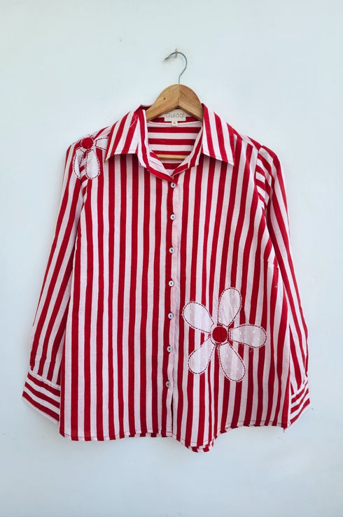 Daisy Stripe Shirt (Red & Pink)